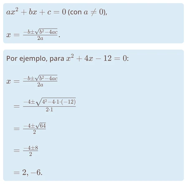 Fórmula general para ecuaciones de segundo grado